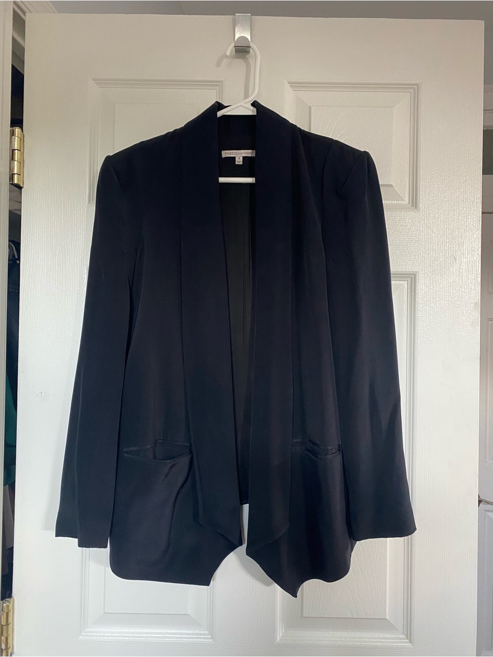 Rebecca Minkoff Black Women's Draped Open-Front Blazer Jacket